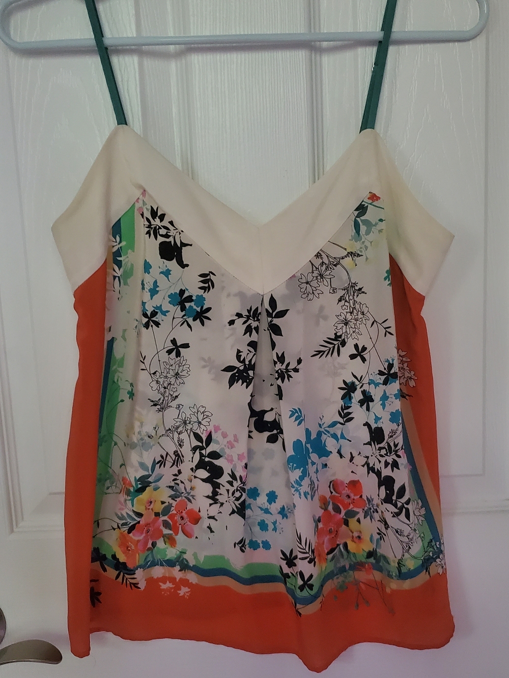 Anthropologie Maeve Cream & Orange Floral V-Neck Camisole Silk